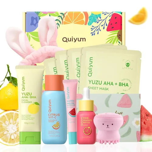 Vista 11 de QUIYUM Juego de Cuidado de la Piel de Frutas, 5 Productos de Rutina Diaria de Belleza y Cuidado de la Piel para Adolescentes - Juegos de Regalo