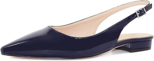 Vista 3 de MODENCOCO Zapatos planos de ballet con correa de tobillo para mujer, diseño de charol y punta cuadrada