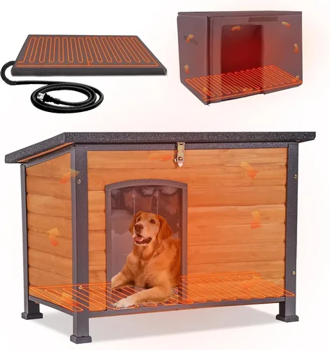 Vista 19 de GUTINNEEN - Casa térmica para perros con aislamiento para exteriores, resistente a la intemperie, con almohadilla térmica controlada por termostato