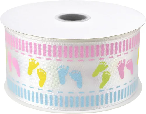 Vista 4 de Homeford Baby Footprint - Cinta de satén pastel, color blanco, 1-1/2 pulgadas, 3 yardas