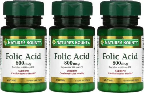 Vista 8 de Nature's Bounty Suplemento de Ácido Fólico, Apoya la Salud Cardiovascular, 800 mcg, 250 Tabletas