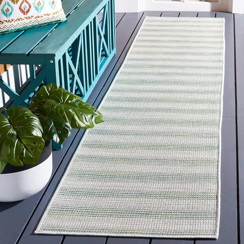 Vista 50 de SAFAVIEH Hampton Collection - Alfombra lavable para exteriores de 2 x 9 pies, color marfil y gris, no desprende pelusa y fácil de limpiar, ideal