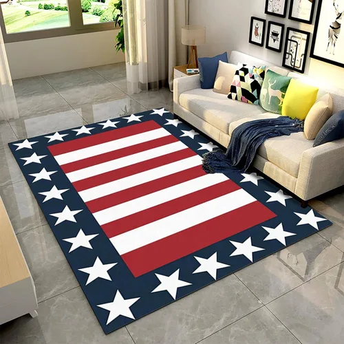 Vista 10 de Alfombra moderna y contemporánea con bandera estadounidense para interiores, 3 x 4 pies, alfombra antideslizante con temática de camuflaje verde