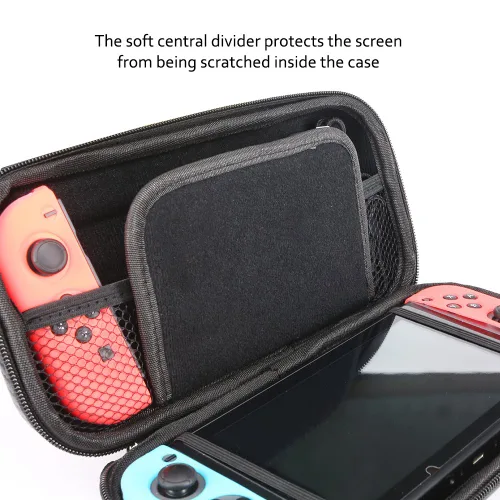 Vista 5 de TJS Case for Nintendo Switch Model 2017 6.2'', with 2 Pack Tempered Glass Screen Protector Hard Travel Carrying Case Shell Carry Pouch (Blue)