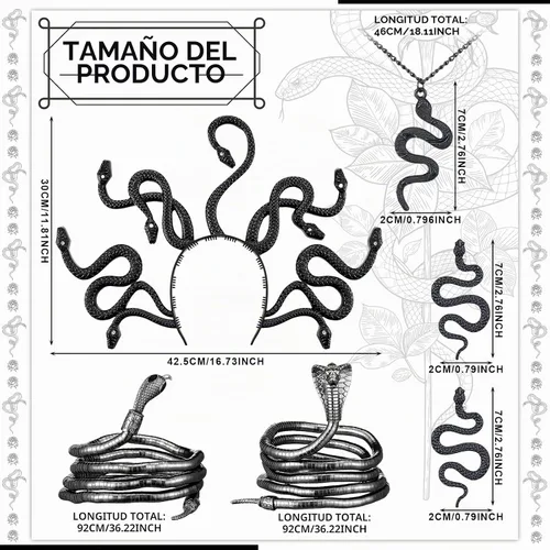 Vista 3 de BBTO Disfraz de serpiente Medusa de Halloween para mujer