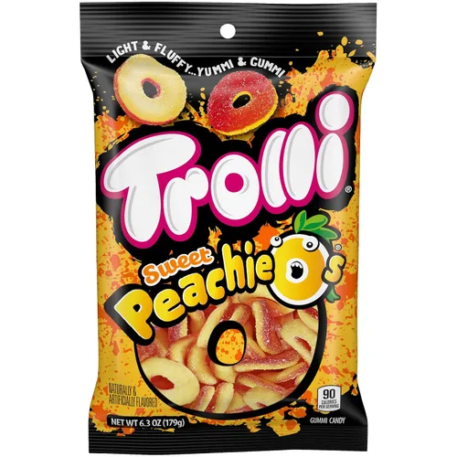 Vista 3 de Trolli Peachie O's Rings, dulces gomosos agrios, bolsas de 6.3 onzas (paquete de 8)