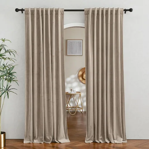 Vista 11 de RYB HOME Cortinas 100% opacas de terciopelo blanco para dormitorio, pestaña trasera y bolsillo para barra, aislamiento térmico, cortinas