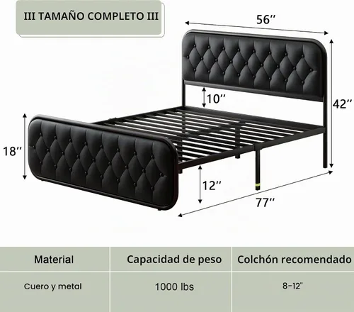 Vista 2 de Feonase Marco de cama tamaño completo, marco de cama resistente con cabecera de piel sintética, cama de plataforma tapizada con listones de metal