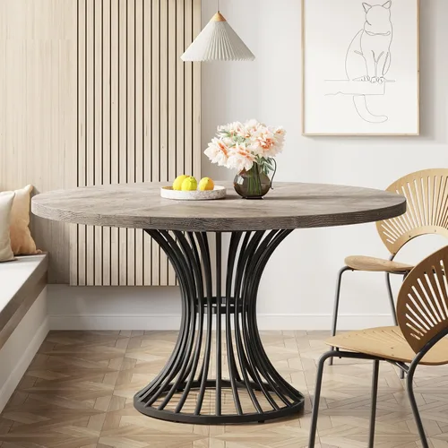 Vista 5 de Tribesigns Mesa de comedor redonda para 4-6 personas, mesa de cocina circular de 47 pulgadas estilo granja, mesa de comedor industrial con base