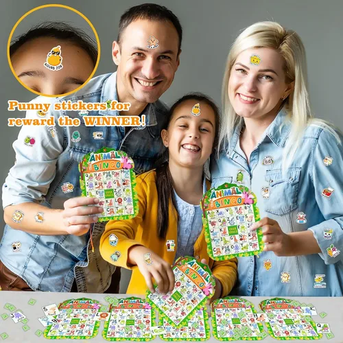 Vista 4 de Juego de bingo de animales para niños y adultos, familia, tarjetas de bingo de animales, reconocimiento de letras, juego de fiesta de safari
