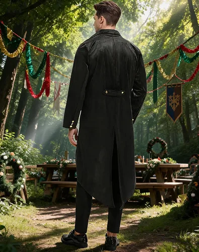 Vista 6 de SIAEAMRG Renaissance Pirate Gothic Tailcoat Jackets Halloween Costumes Men Negro
