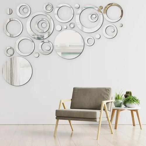Vista 6 de Yerliker 96 calcomanías de acrílico extraíbles para pared, azulejos circulares redondos, calcomanías de pared de espejo hueco para decoración