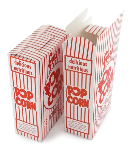 Vista 2 de Snappy 1-E Cajas pequeñas para palomitas de maíz con tapa cerrada, cartón rojo y blanco, 100