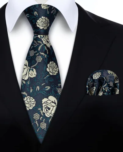 Vista 93 de Corbatas florales tejidas clásicas para hombre, corbata cuadrada de bolsillo, corbatas formales para hombres, boda con pañuelo