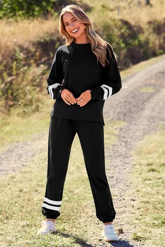 Vista 98 de Prettygarden - Conjunto de pijama de dos piezas para mujer, diseño de teñido anudado, sudadera informal de manga larga con pantalones largos, ropa