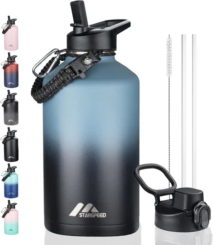 Vista 29 de StarSpeed Botella de agua aislada de 32 onzas con tapa con pajilla, botella de agua al vacío de doble pared de acero inoxidable, botella de agua