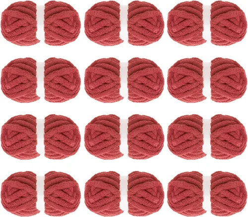 Vista 22 de MABOZOO Paquete de 8 ovillos de hilo grueso surtido para crochet - Chenilla jumbo esponjosa, hilo suave y voluminoso para tejer a mano o con los Rojo