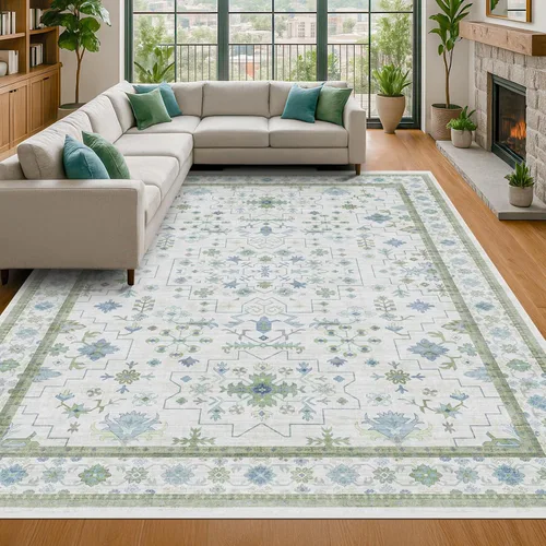 Vista 102 de Hazo Haus – Alfombra pequeña para entrada, cocina o baño, antideslizante con base de goma, resistente a las manchas y a la decoloración, diseño