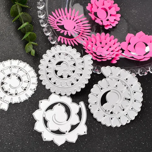 Vista 4 de Troqueles de corte de metal de flores 3D para hacer tarjetas, 6 plantillas de estampado de flores en espiral para álbumes de recortes, papel