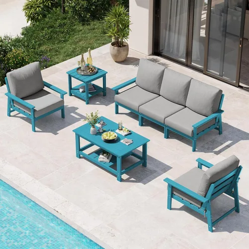 Vista 11 de Ciokea Juego modular de conversación al aire libre, 7 muebles de patio Marco gris/cojín beige