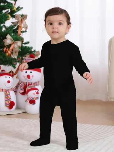 Vista 6 de GUISBY Pijama de rayón de bambú para bebé, manga larga suave con cremallera de 2 vías