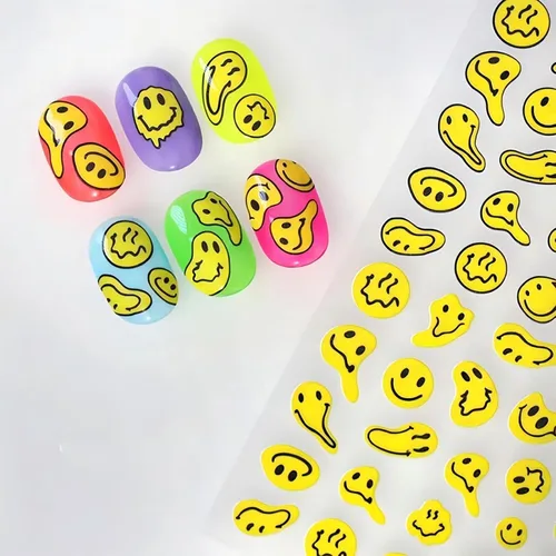 Vista 13 de Dedyel Calcomanías de uñas de sonrisa, lindas calcomanías de uñas de dibujos animados 5D en relieve de cara sonriente, calcomanías de uñas Kawaii