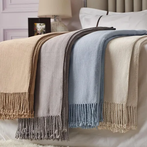 Vista 7 de CUDDLE DREAMS Manta de Seda con Flecos Anudados a Mano, Natural, Suave y Transpirable (Azul)