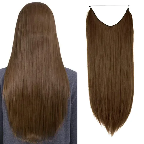 Vista 13 de Extensión de cabello rubio ceniza, rizado, largo, sintético, postizo de cabello rubio, 18 pulgadas, 4.2 oz, con diadema de alambre invisible