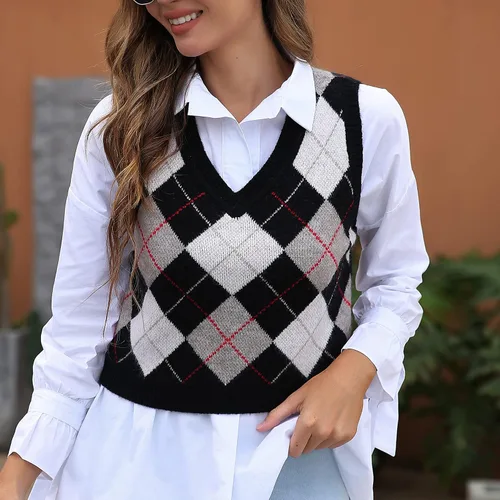Vista 3 de Chaleco corto de moda para mujer, chaleco sin mangas estilo universitario