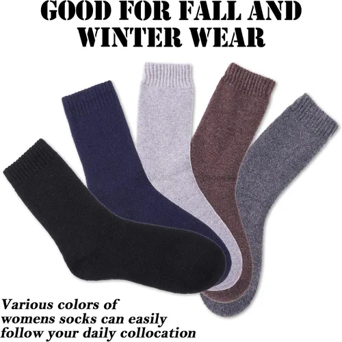 Vista 5 de MQELONG Womens 5 Pairs Soft Thick Comfort Casual Cotton Warm Wool Crew Winter Socks