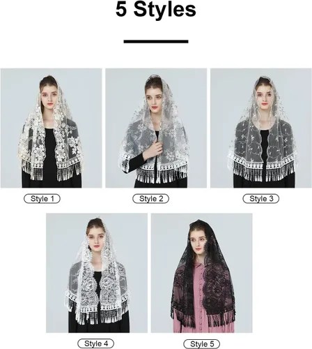 Vista 7 de BEAUTELICATE Borla Encaje Capilla Velo Floral Encaje Wrap Mantilla Vintage Mantón Bufanda Más Estilos