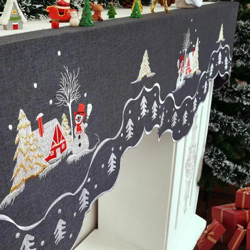 Vista 4 de Mantel de muñeco de nieve bordado para Navidad (90 x 17 pulgadas)