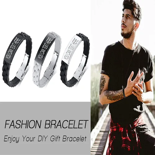 Vista 4 de XUANPAI Pulsera personalizada para hombre, trenzada con nombre grabado para hombre, pulsera de identificación personalizada, regalo para papá