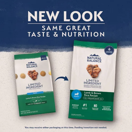 Vista 2 de Natural Balance Alimento seco para cachorros de ingredientes limitados con granos saludables, receta de cordero y arroz integral, 4 libras