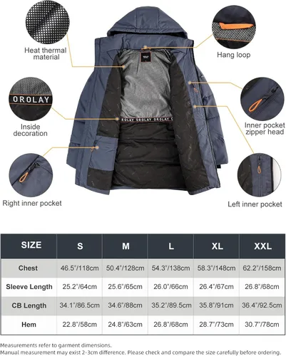 Vista 6 de Orolay Chaqueta gruesa de invierno con capucha para hombre con 6 bolsillos