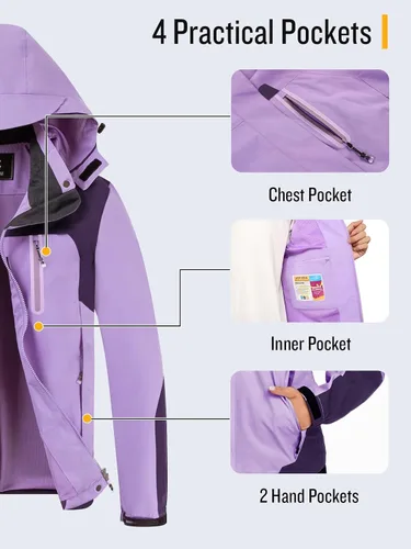 Vista 5 de SaphiRose Chaqueta impermeable para mujer, ligera, para exteriores, con capucha extraíble