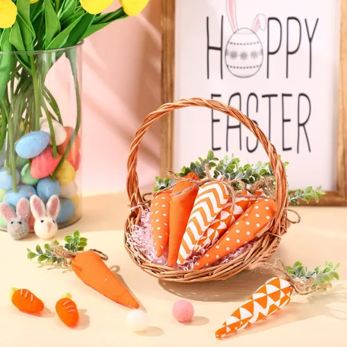 Vista 3 de Skylety Decoraciones de zanahoria de Pascua, paquete de 8 unidades, zanahorias artificiales de tela, no tejidas para rellenos de cestas de Pascua
