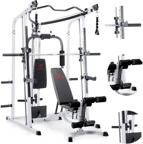 Vista 4 de Marcy Smith Cage Workout Machine Full Body StrengthTraining Home Gym Equipment System with Leg Developer, Press Bar, PEC Deck, and Squat Rack