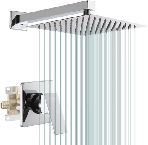 Vista 23 de Conjunto de llave de regadera color negro mate, sistema de regadera de lluvia para baño con cabezal de regadera de metal de acero inoxidable, kit