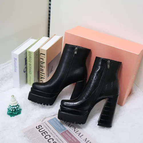 Vista 6 de Eldof Botas de plataforma para mujer con tacón alto grueso, botas con cremallera lateral