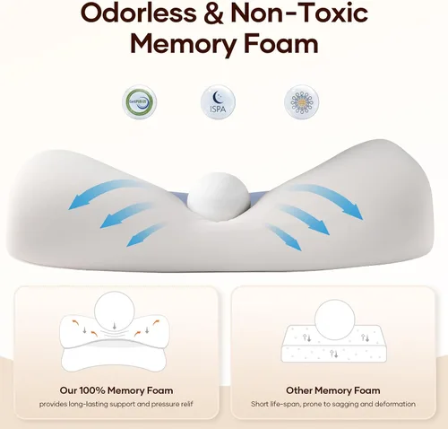 Vista 5 de isuke Almohada cervical cervical para dormir, almohada de espuma viscoelástica de contorno, almohada ergonómica de enfriamiento para dormir de lado