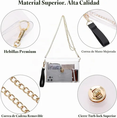 Vista 4 de MOETYANG Bolso transparente de embrague transparente Crossbody Bolsas de hombro Bolsas aprobadas por estadios Oro11
