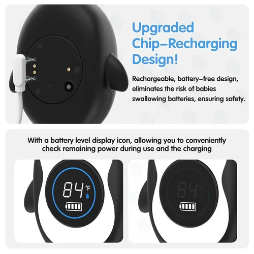 Vista 2 de Termómetro de baño recargable, termómetro de seguridad para baby shower, termómetro de agua para bañera de encendido/apagado automático con anillo
