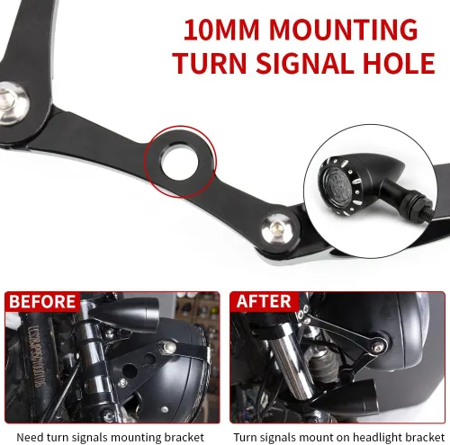 Vista 4 de Soporte Universal de Montaje de Faro de Motocicleta Negro 39-41mm Tubos de Horquilla Aluminio CNC Soporte de Faro Delantero Compatible con Harley