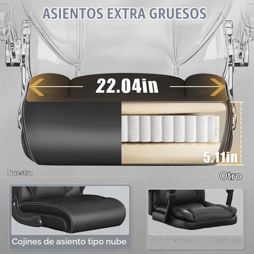 Vista 6 de Silla ergonómica de oficina, silla de computadora de escritorio en casa, silla ejecutiva de respaldo alto, silla cómoda de cuero acolchado
