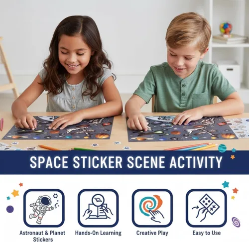 Vista 2 de Moon & Space Station Sticker Scene - 12 piezas VBS 2026 - Actividades educativas y de aprendizaje para niños