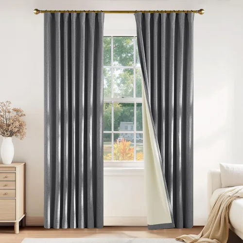 Vista 42 de PONY DANCE Cortinas de lino 100% opacas de 63 pulgadas de largo para dormitorio, sala de estar, oscurecimiento completo, bolsillo para barra
