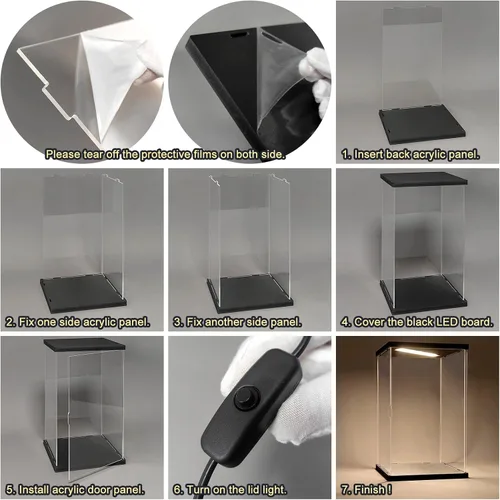 Vista 7 de Vitrina de acrílico para coleccionables, cajas de acrílico transparente para figuras de exhibición, memoribilia, casco de construcción iluminado