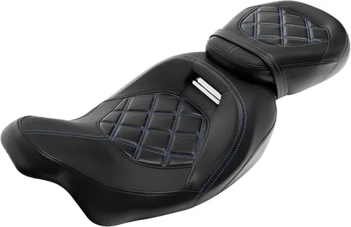Vista 15 de XFMT Asiento de motocicleta de perfil bajo de dos piezas para 2 personas, asiento para conductor y pasajero para Harley Touring Road King Street