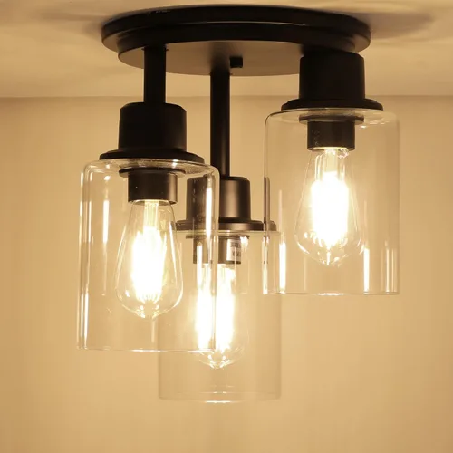 Vista 5 de ROTTOGOON Lámpara de Techo Semiempotrada, Accesorios de Luz de Techo de 3 Luces Cerca del Techo, Accesorios de Luz de Cocina Negro Mate